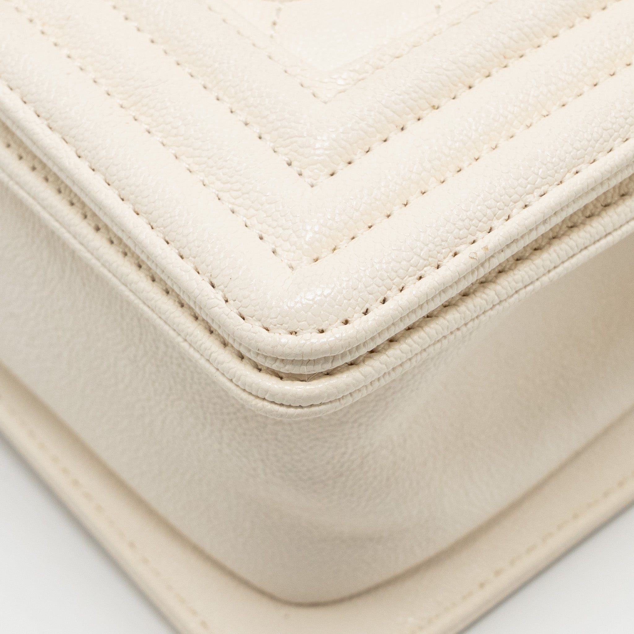 CHANEL SMALL BOY BAG CAVIAR WHITE LGHW
