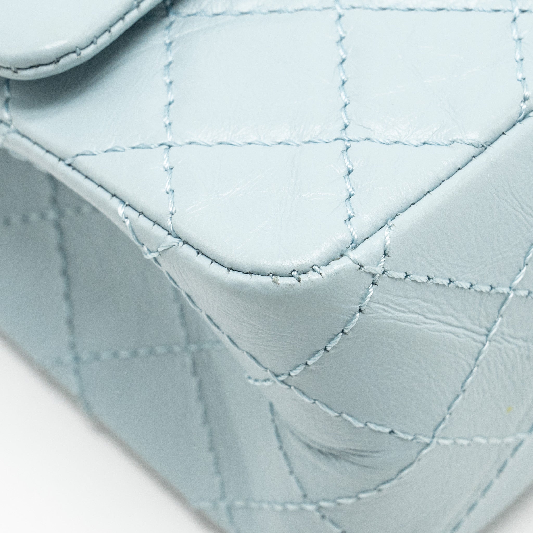 CHANEL SMALL 2.55 226 REISSUE DOUBLE FLAP BAG CALFSKIN LIGHT BLUE GHW (MICROCHIP)