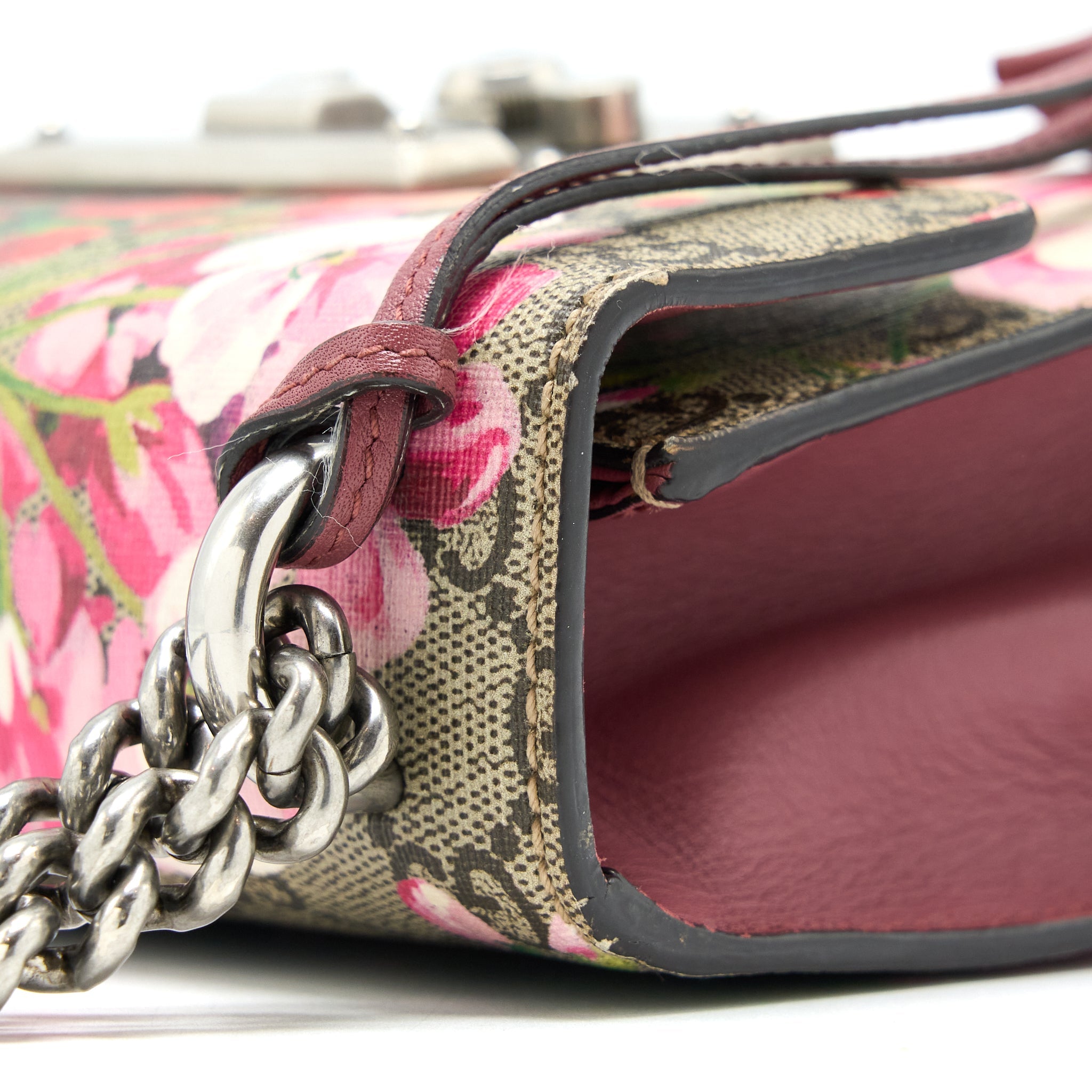 GUCCI PADLOCK CHAIN CROSSBODY BAG FLOWER PRINT GG SUPREME CANVAS SHW