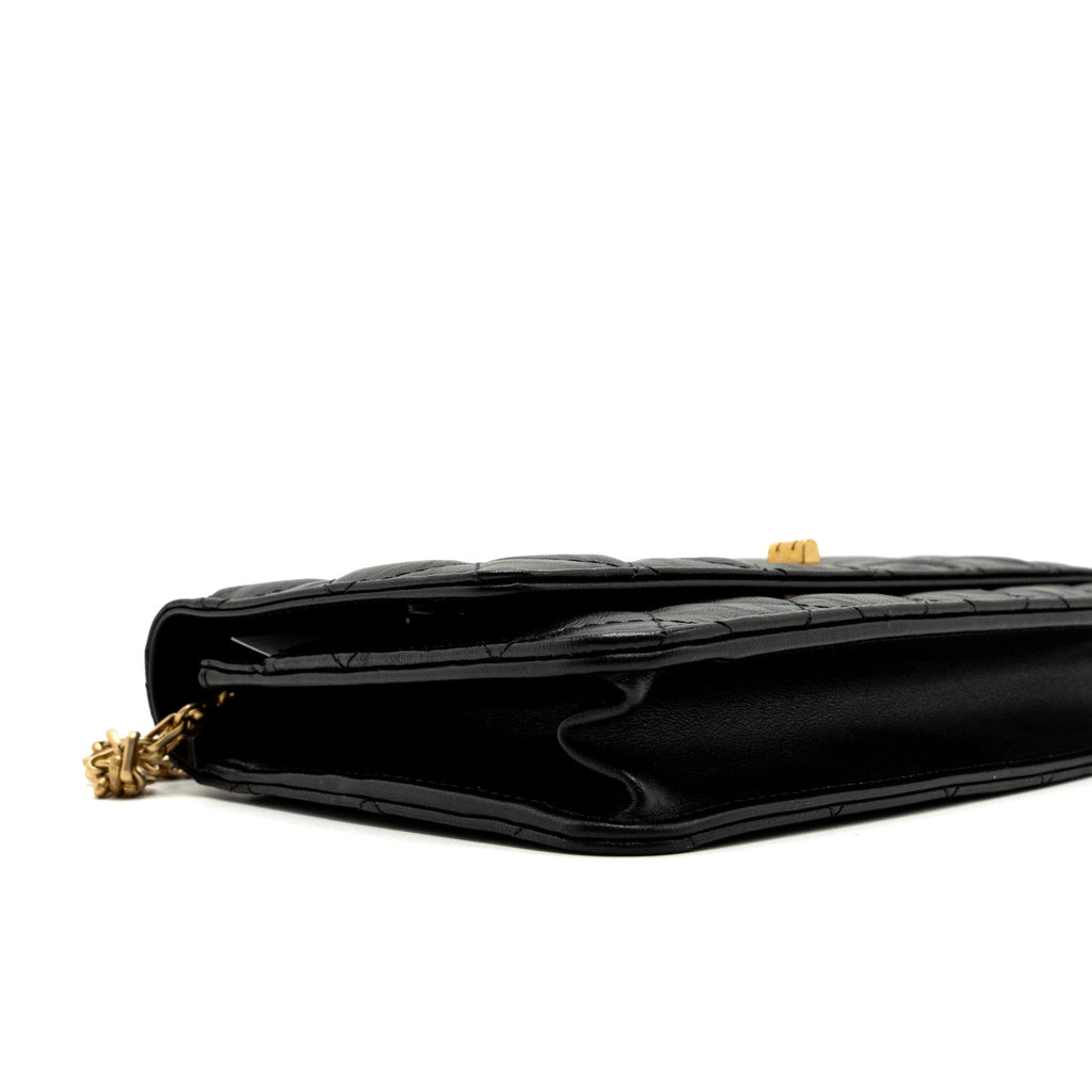 CHANEL 2.55 WALLET ON CHAIN AGED CALFSKIN BLACK BRUSHED GHW (MICROCHIP)