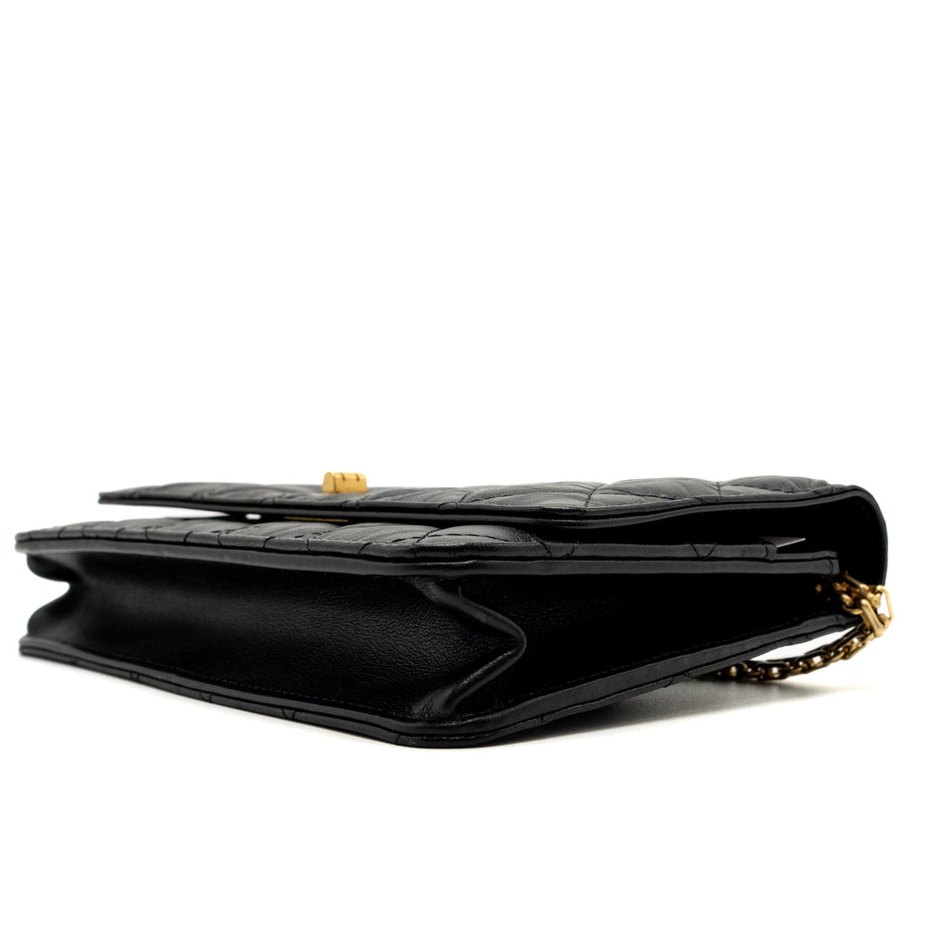 CHANEL 2.55 WALLET ON CHAIN AGED CALFSKIN BLACK BRUSHED GHW (MICROCHIP)