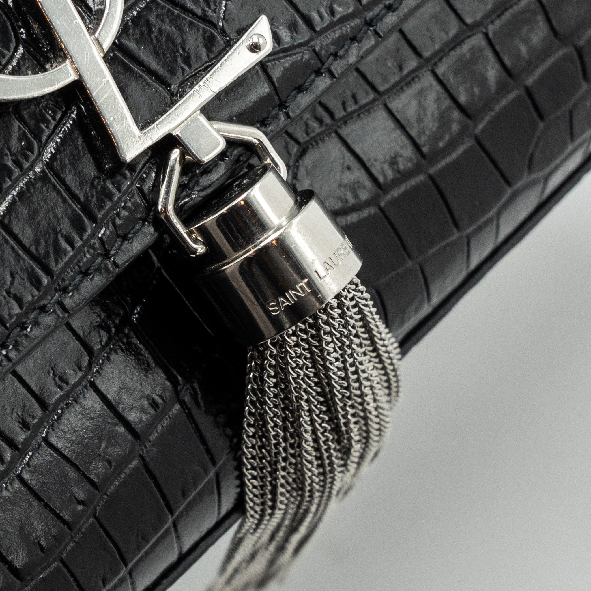 SAINT LAURENT/YSL KATE TASSEL CROC-EMBOSSED CALFSKIN BLACK SH