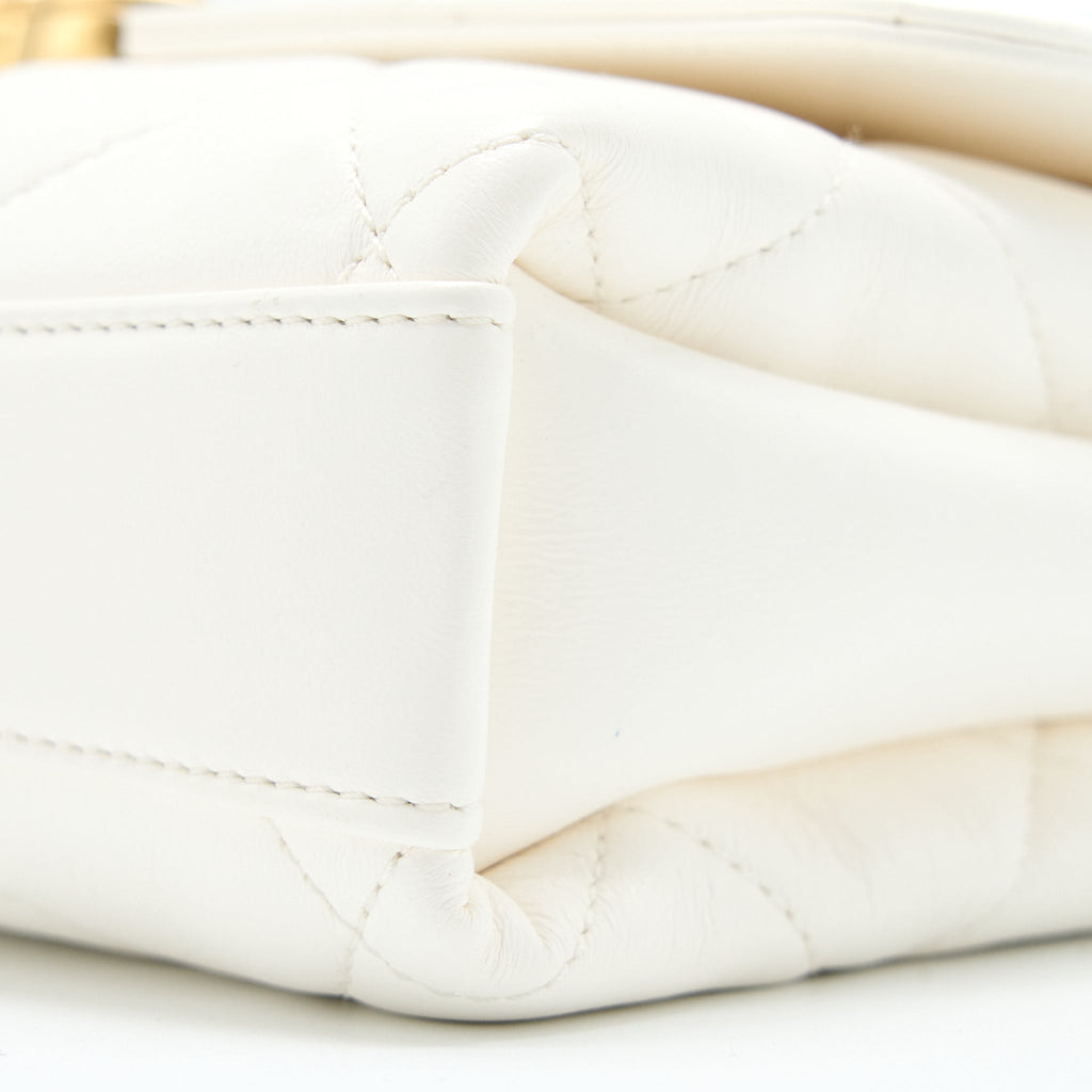 CHANEL QUILTED FLAP BAG WITH LETTER CHAIN LAMBSKIN WHITE GHW (MICROCHIP)