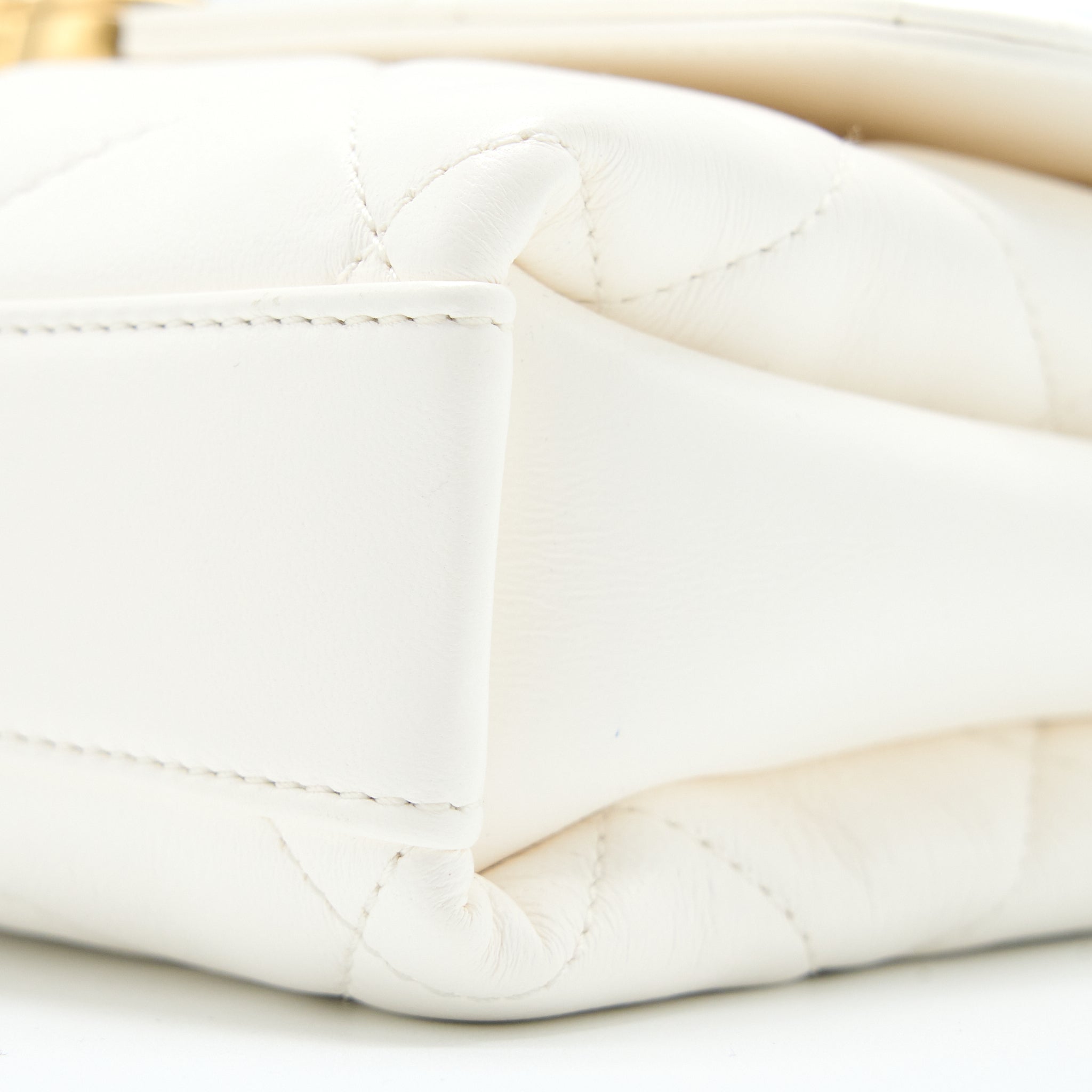 CHANEL QUILTED FLAP BAG WITH LETTER CHAIN LAMBSKIN WHITE GHW (MICROCHIP)