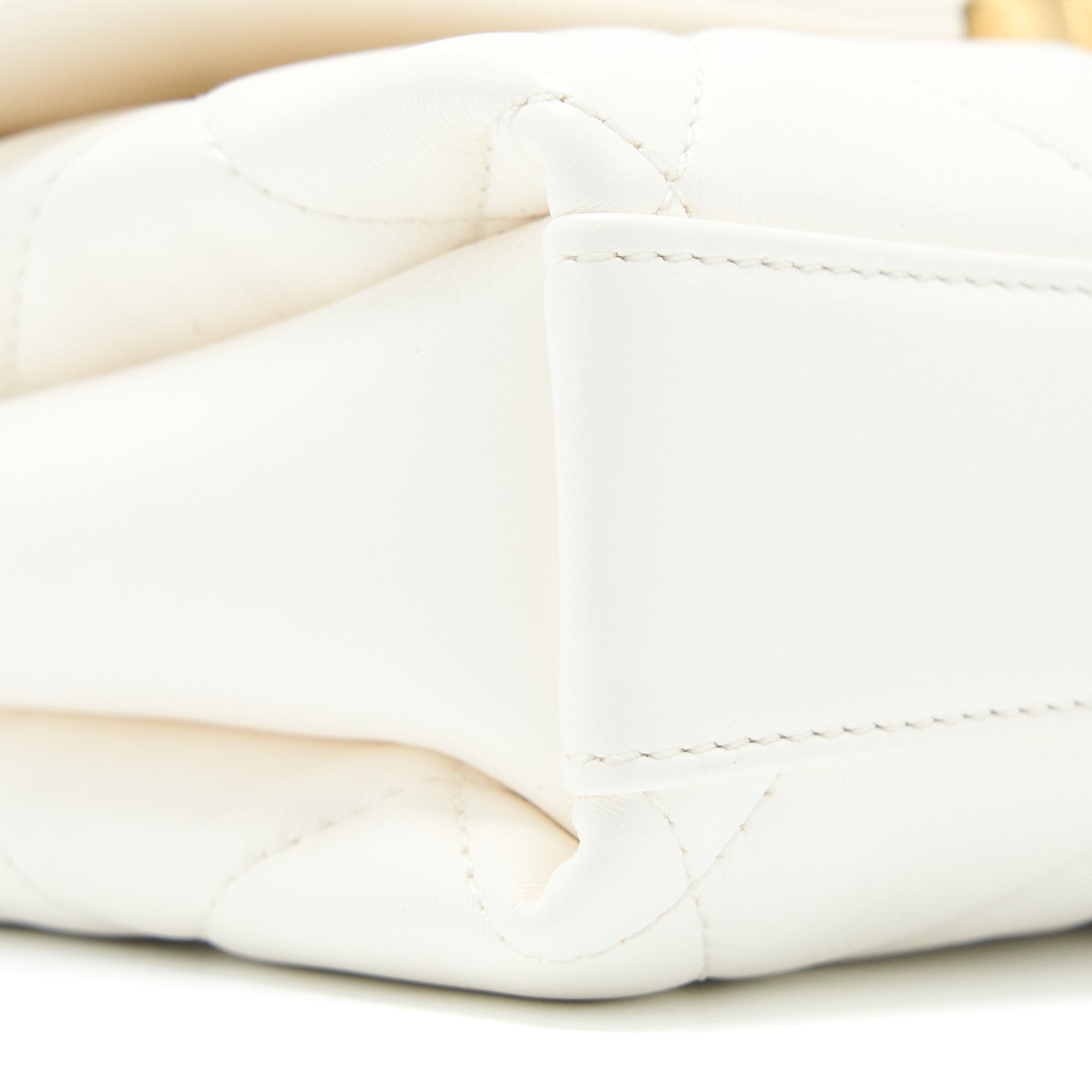 CHANEL QUILTED FLAP BAG WITH LETTER CHAIN LAMBSKIN WHITE GHW (MICROCHIP)