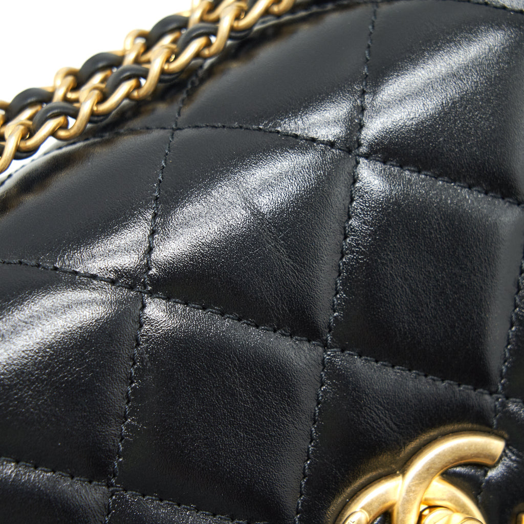 CHANEL 21A GOLD CRUSH FLAP BAG CALFSKIN BLACK GHW