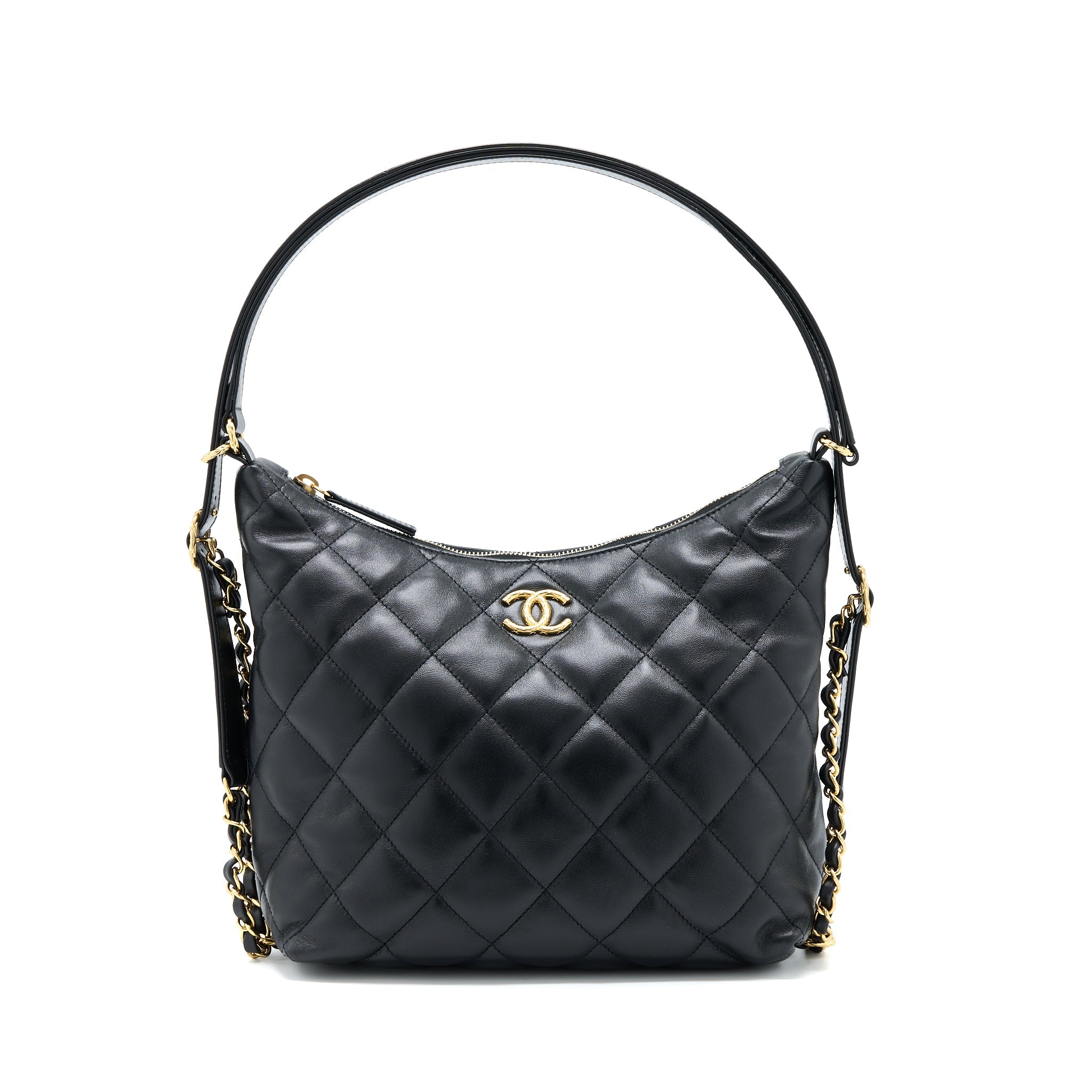 CHANEL 22B HOBO BAG LAMBSKIN BLACK GHW(MICROCHIP)