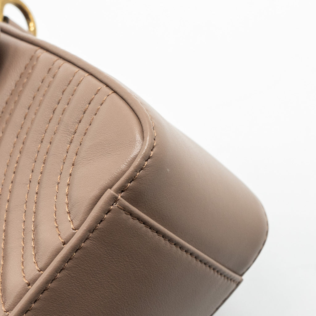 GUCCI GG MARMONT MINI TOP HANDLE BAG LEATHER DARK BEIGE GHW