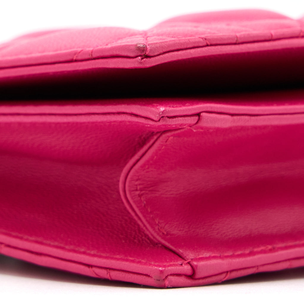 DIOR CANNAGE QUILTED LADY DIOR CHAIN CLUTCH LAMBSKIN PINK LGHW