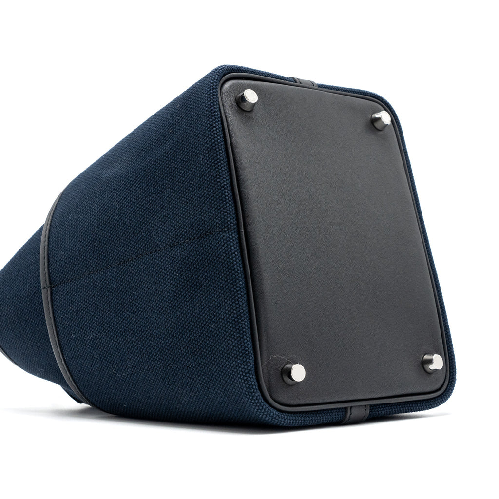 HERMES PICOTIN CARGO 18 LOCK BAG CANVAS/ SWIFT LEATHER BLUE MARINE / BLACK SHW