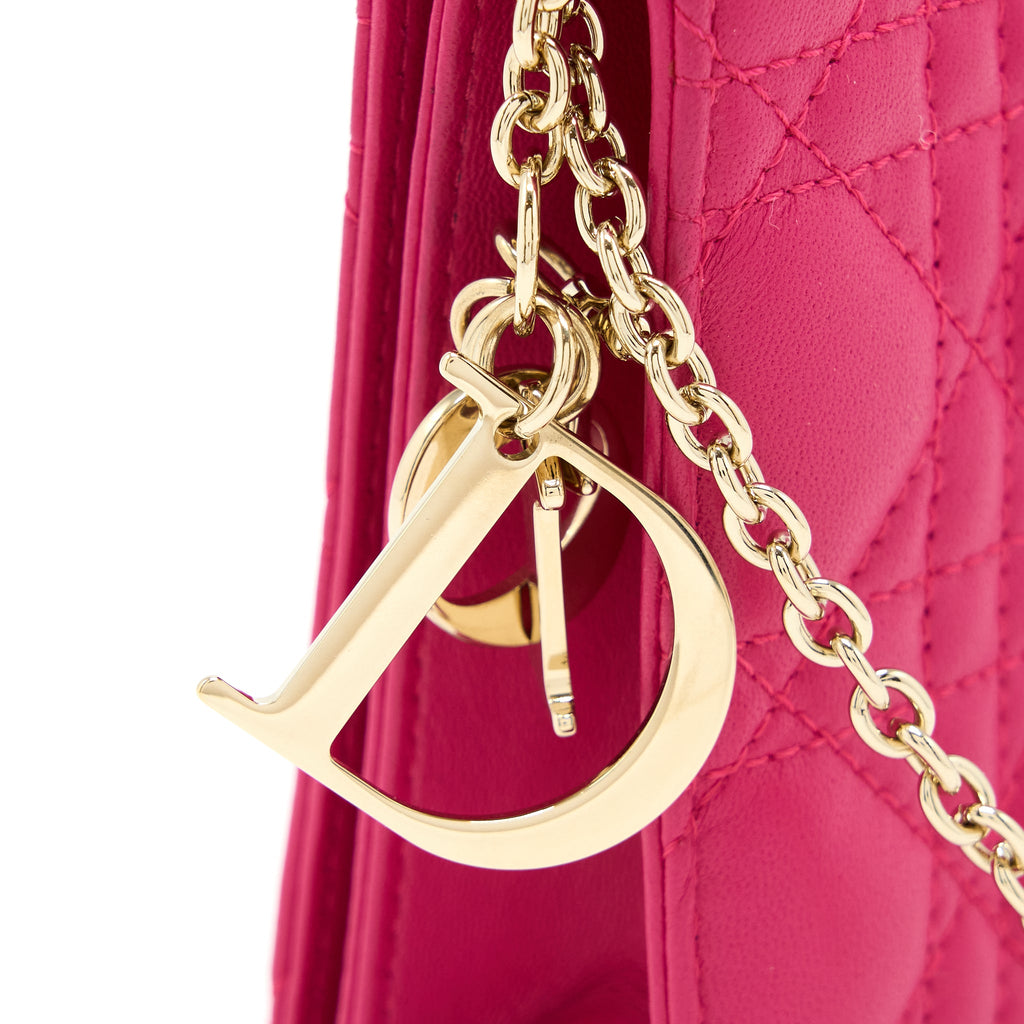 DIOR CANNAGE QUILTED LADY DIOR CHAIN CLUTCH LAMBSKIN PINK LGHW