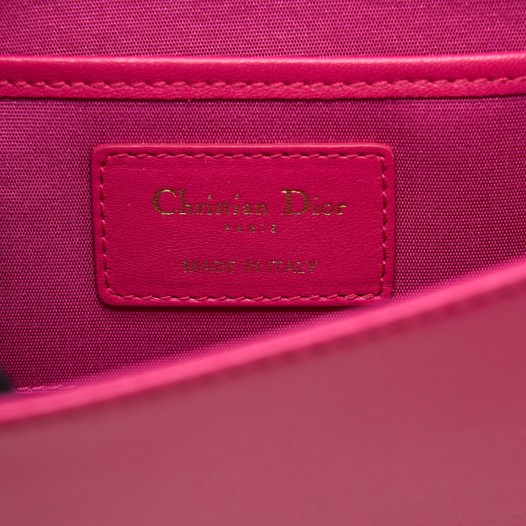 DIOR CANNAGE QUILTED LADY DIOR CHAIN CLUTCH LAMBSKIN PINK LGHW