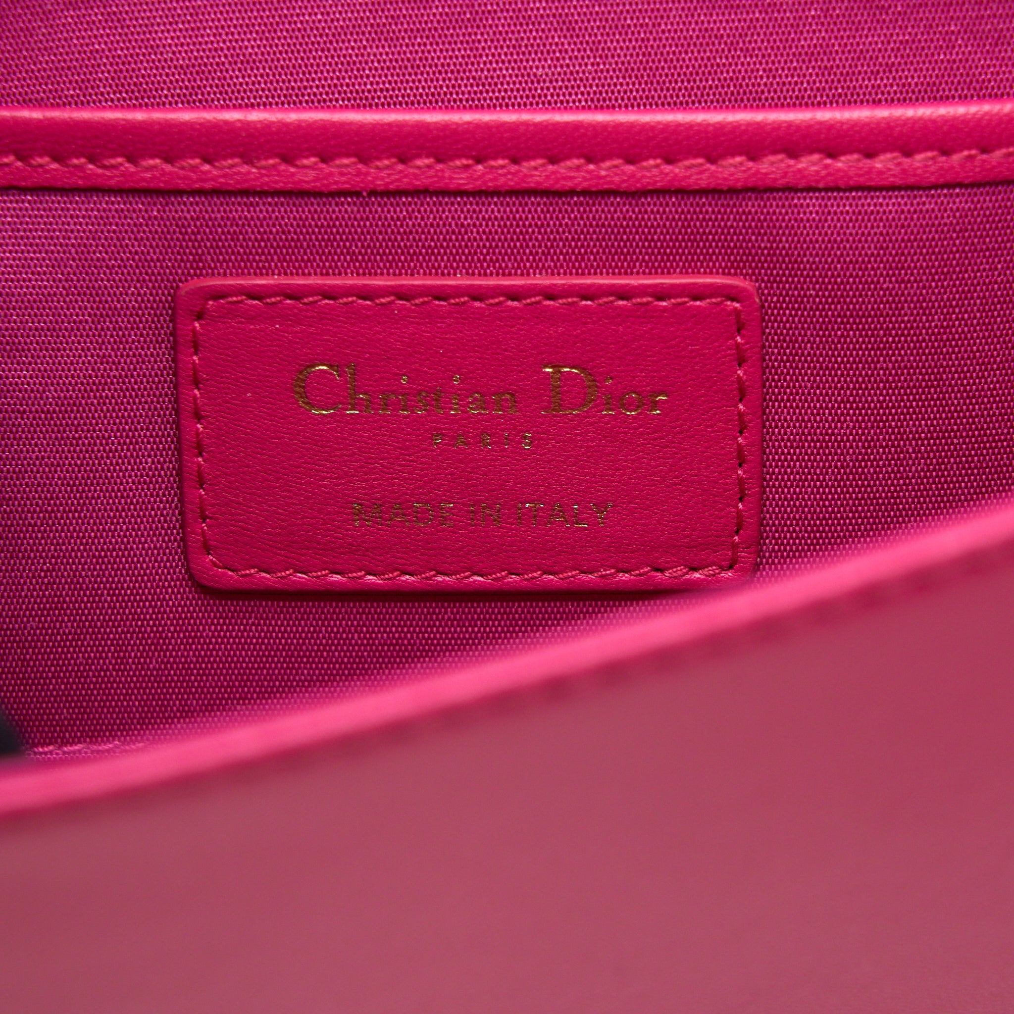 DIOR CANNAGE QUILTED LADY DIOR CHAIN CLUTCH LAMBSKIN PINK LGHW