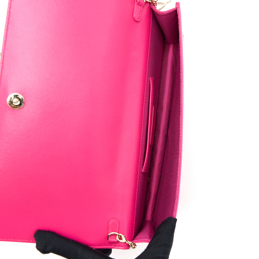 DIOR CANNAGE QUILTED LADY DIOR CHAIN CLUTCH LAMBSKIN PINK LGHW