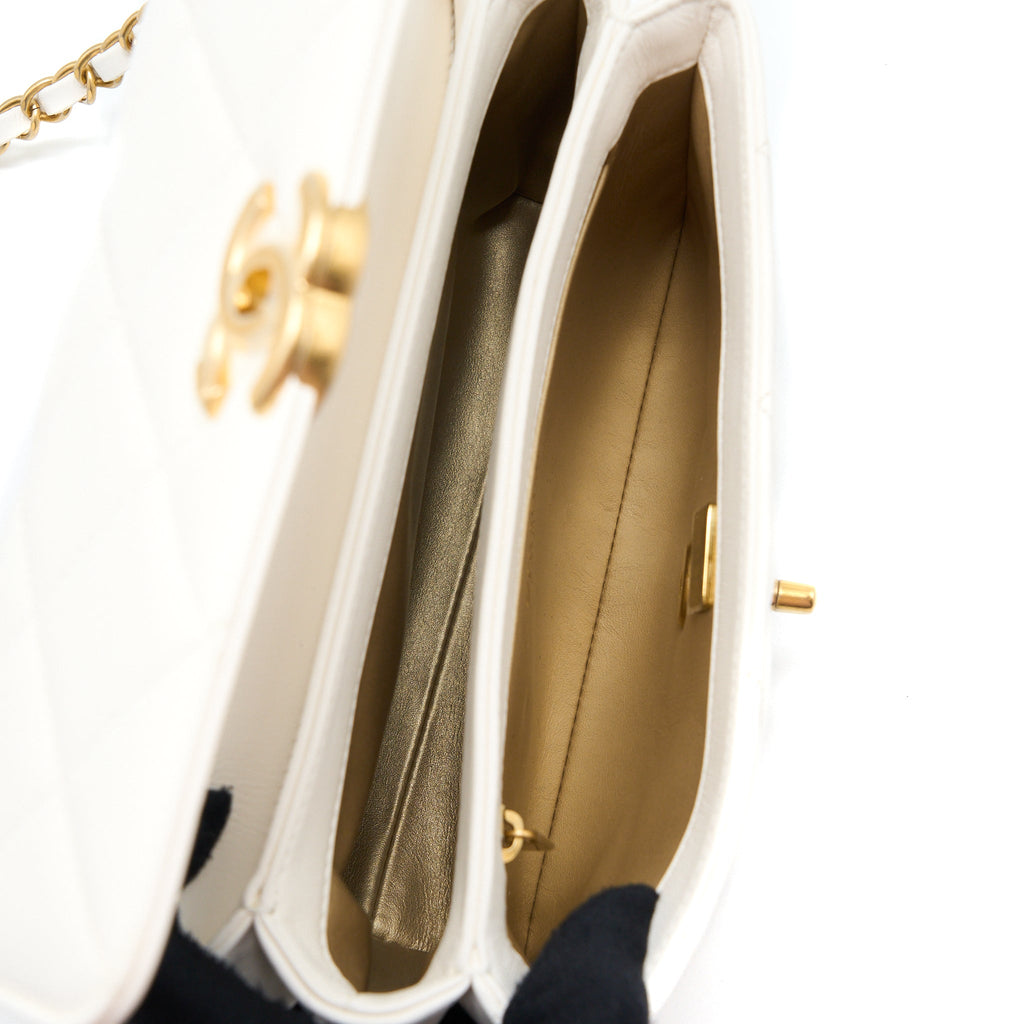 CHANEL QUILTED FLAP BAG WITH LETTER CHAIN LAMBSKIN WHITE GHW (MICROCHIP)