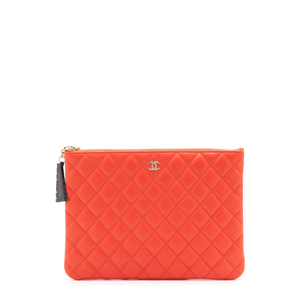 CHANEL HABANA O CASE POUCH LAMBSKIN RED GHW