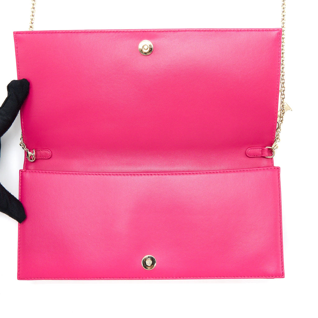 DIOR CANNAGE QUILTED LADY DIOR CHAIN CLUTCH LAMBSKIN PINK LGHW