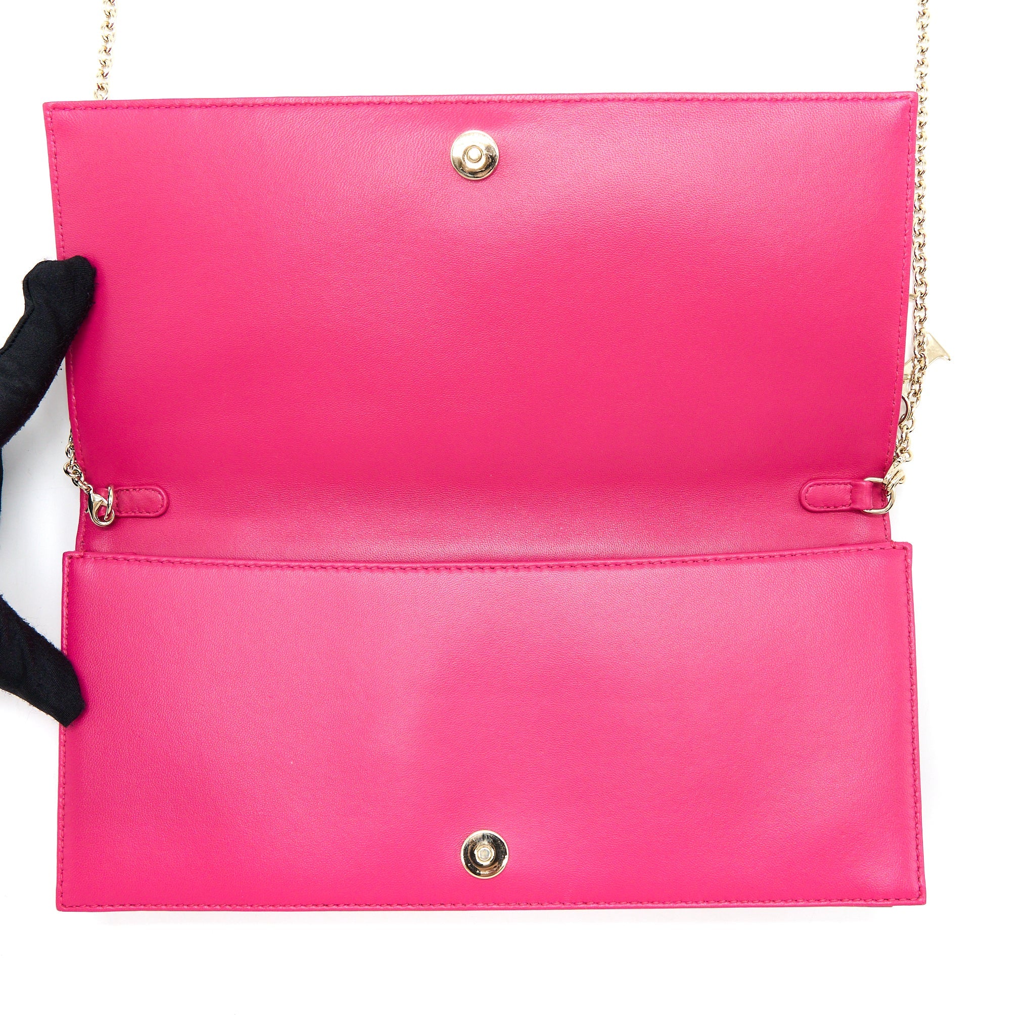 DIOR CANNAGE QUILTED LADY DIOR CHAIN CLUTCH LAMBSKIN PINK LGHW