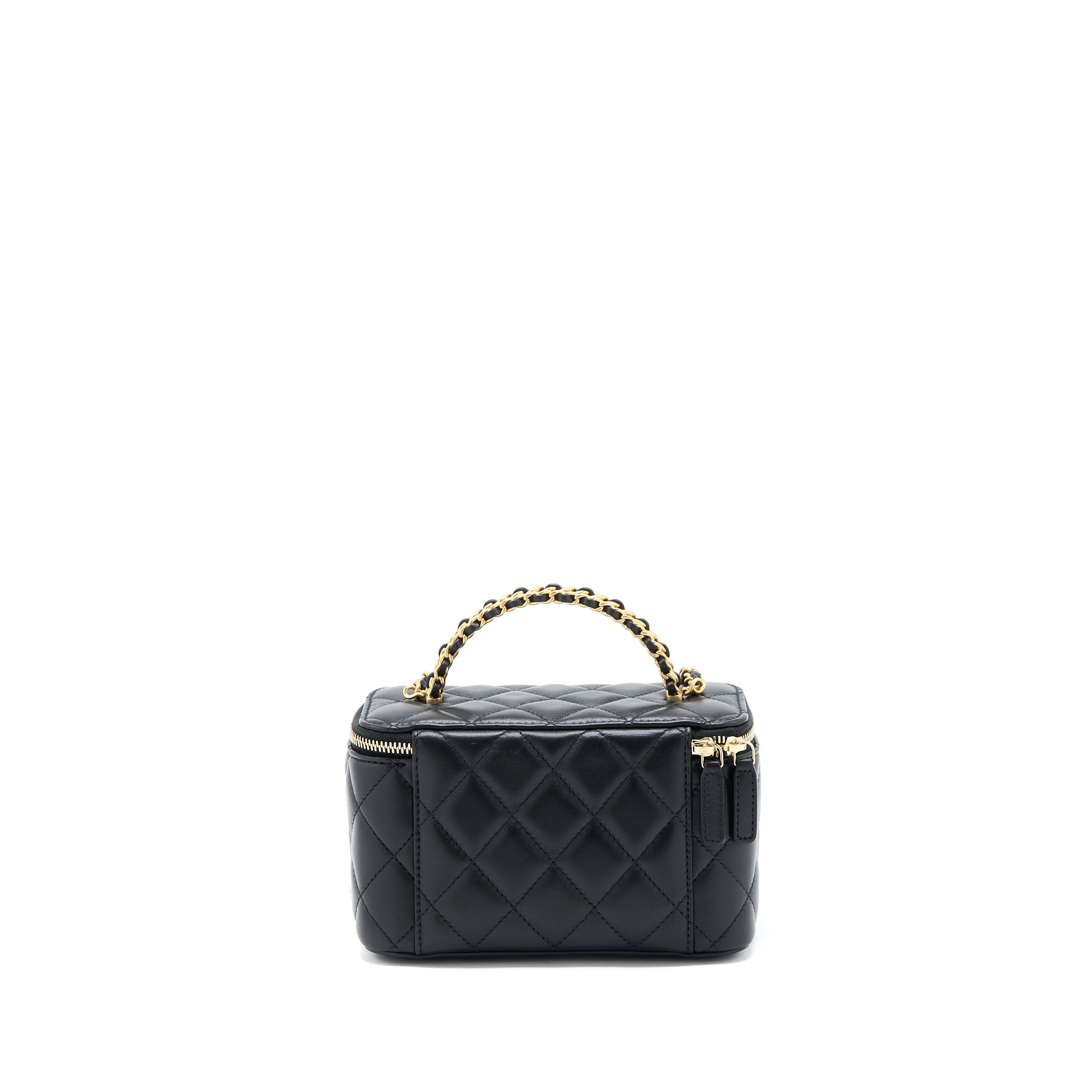 CHANEL 22K LEATHER CHAIN TOP HANDLE LONG VANITY CASE LAMBSKIN BLACK BRUSHED GHW