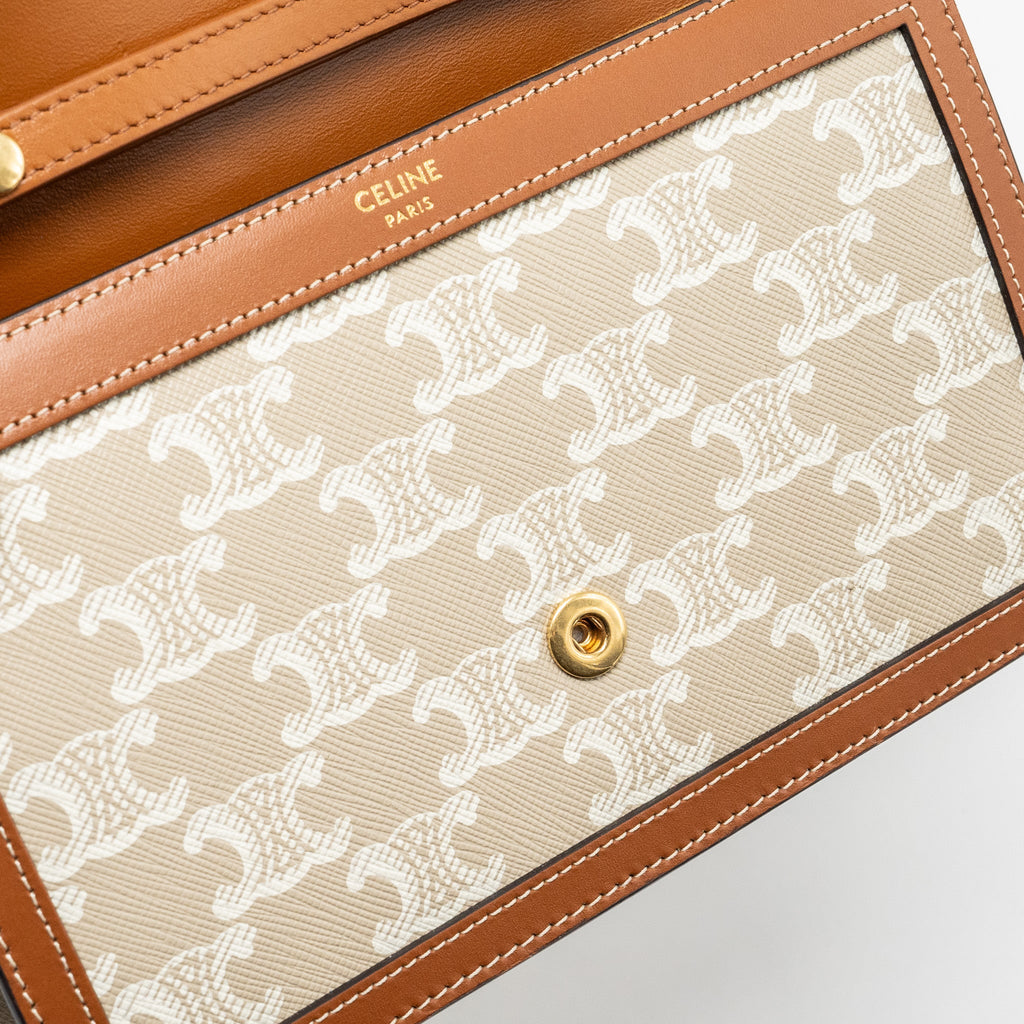 CELINE MARGO WALLET ON CHAIN TRIOMPHE CANVAS / CALFSKIN GREGE GHW
