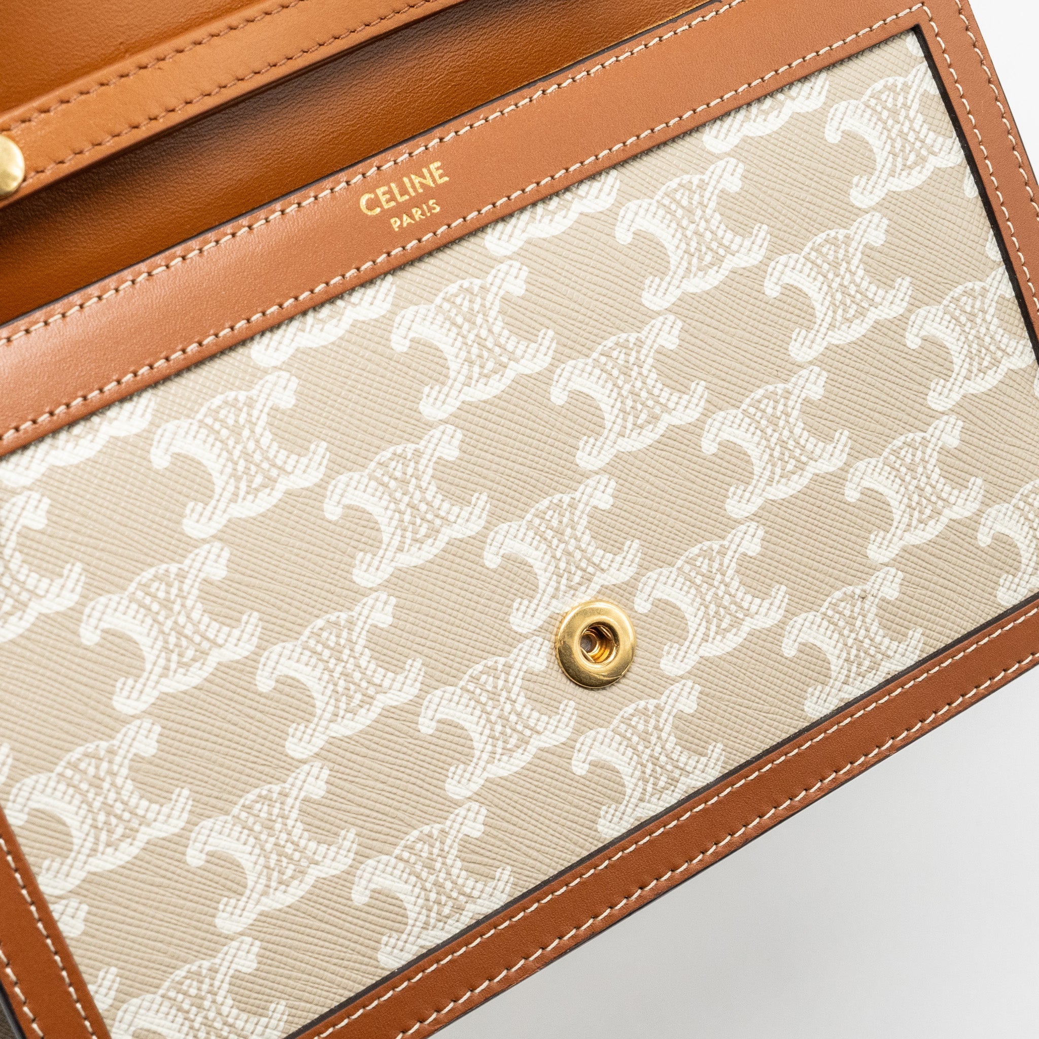 CELINE MARGO WALLET ON CHAIN TRIOMPHE CANVAS / CALFSKIN GREGE GHW
