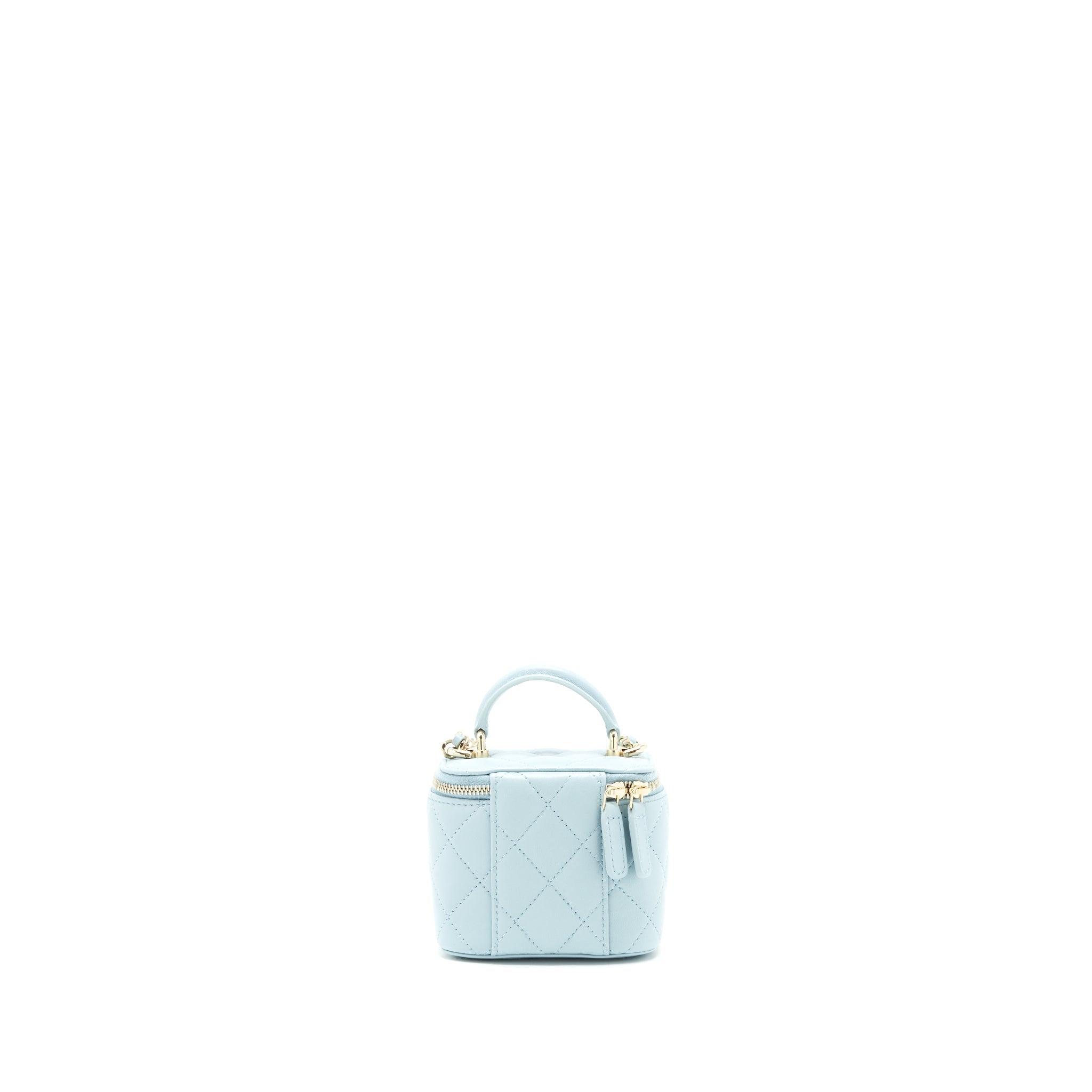 CHANEL 22P TOP HANDLE MINI VANITY WITH CHAIN LAMBSKIN LIGHT BLUE LGHW