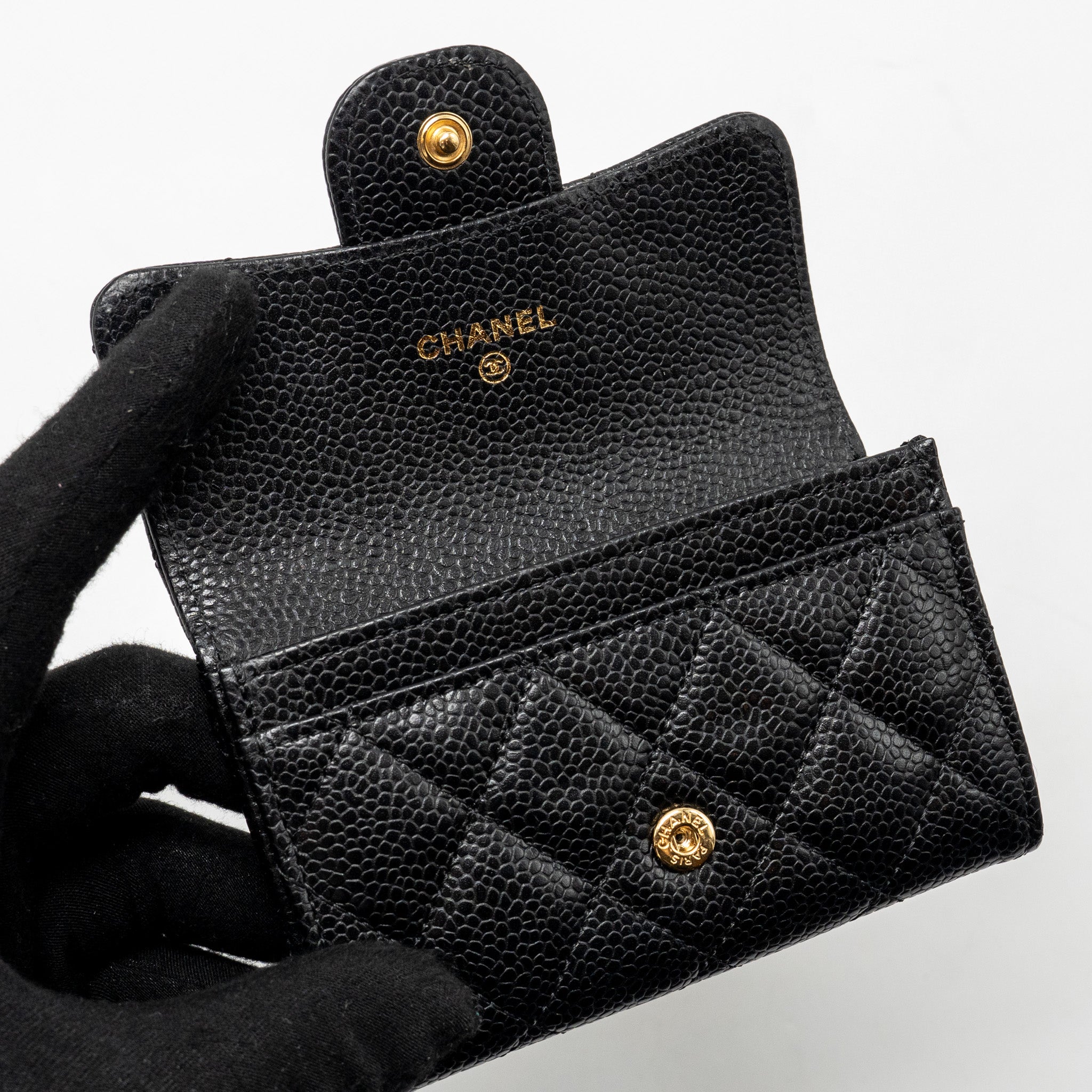 CHANEL CLASSIC FLAP CARD HOLDER CAVIAR BLACK GHW (MICROCHIP)