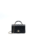 CHANEL TOP HANDLE MINI RECTANGULAR LAMBSKIN BLACK LGHW (MICROCHIP)
