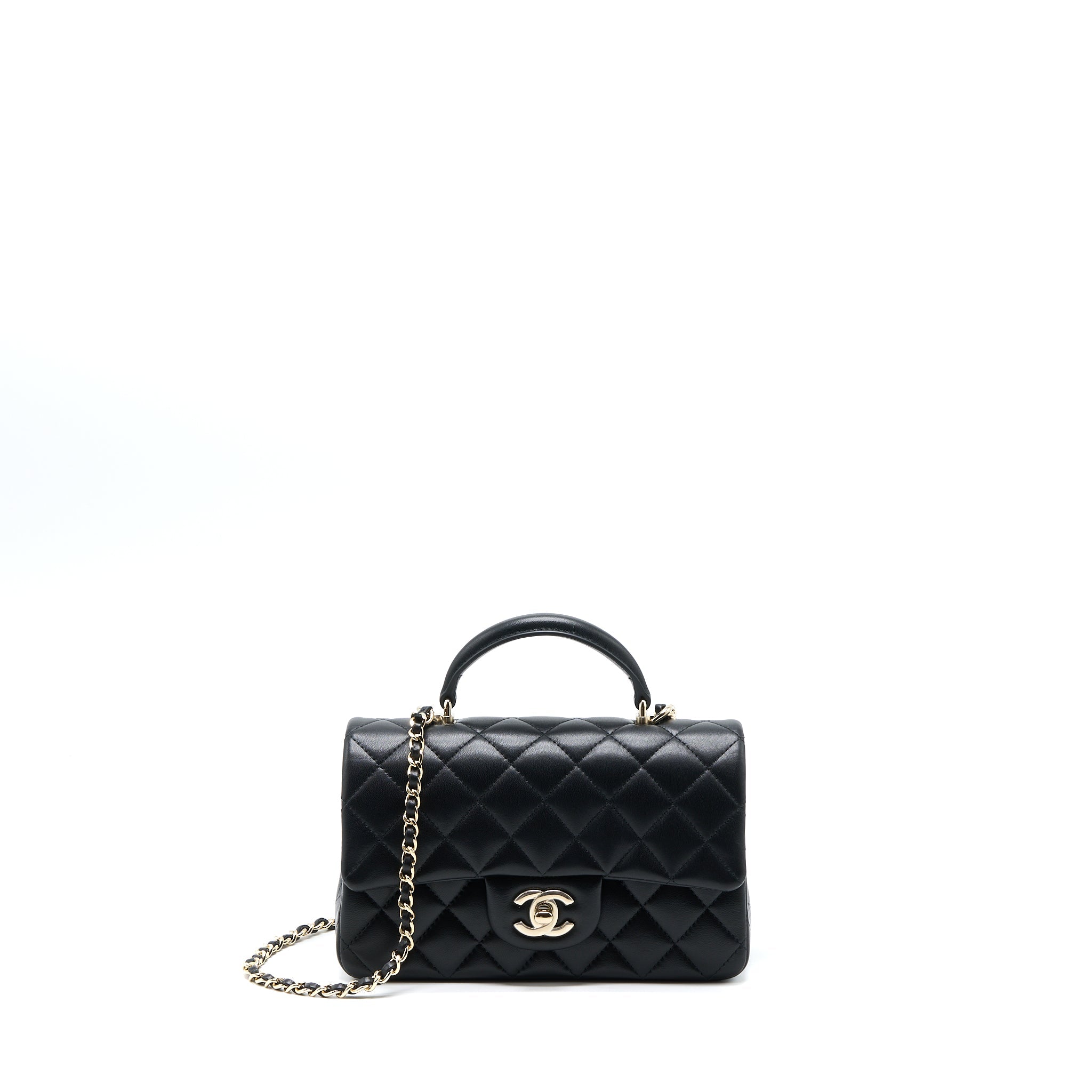 CHANEL TOP HANDLE MINI RECTANGULAR LAMBSKIN BLACK LGHW (MICROCHIP)