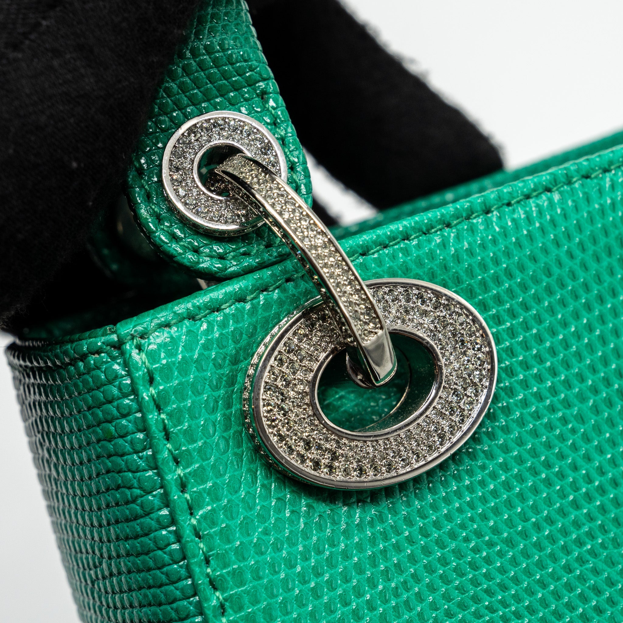 DIOR MINI LADY DIOR LIZARD GREEN WITH CRYSTAL BUCKLE SHW