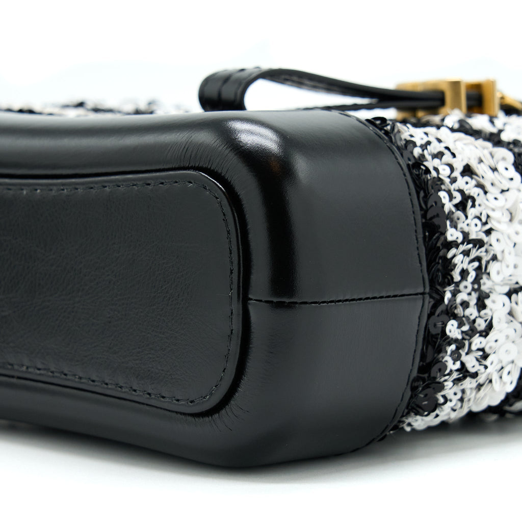 CHANEL SMALL GABRIELLE HOBO BAG SEQUINS BLACK/WHITE WITH MULTICOLOUR HARDWARE