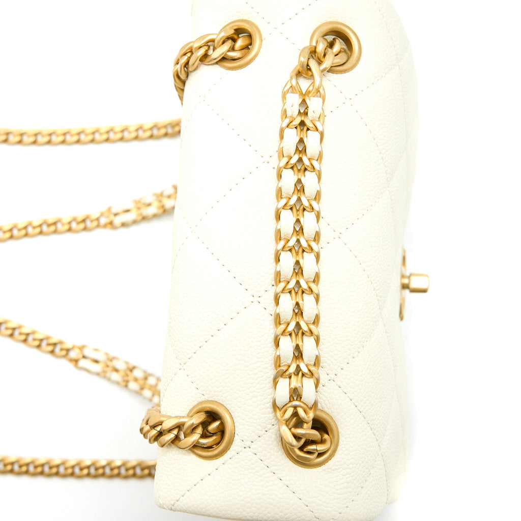 CHANEL 22P FLAP BACKPACK CAVIAR WHITE BRUSHED GHW (MICROCHIP)
