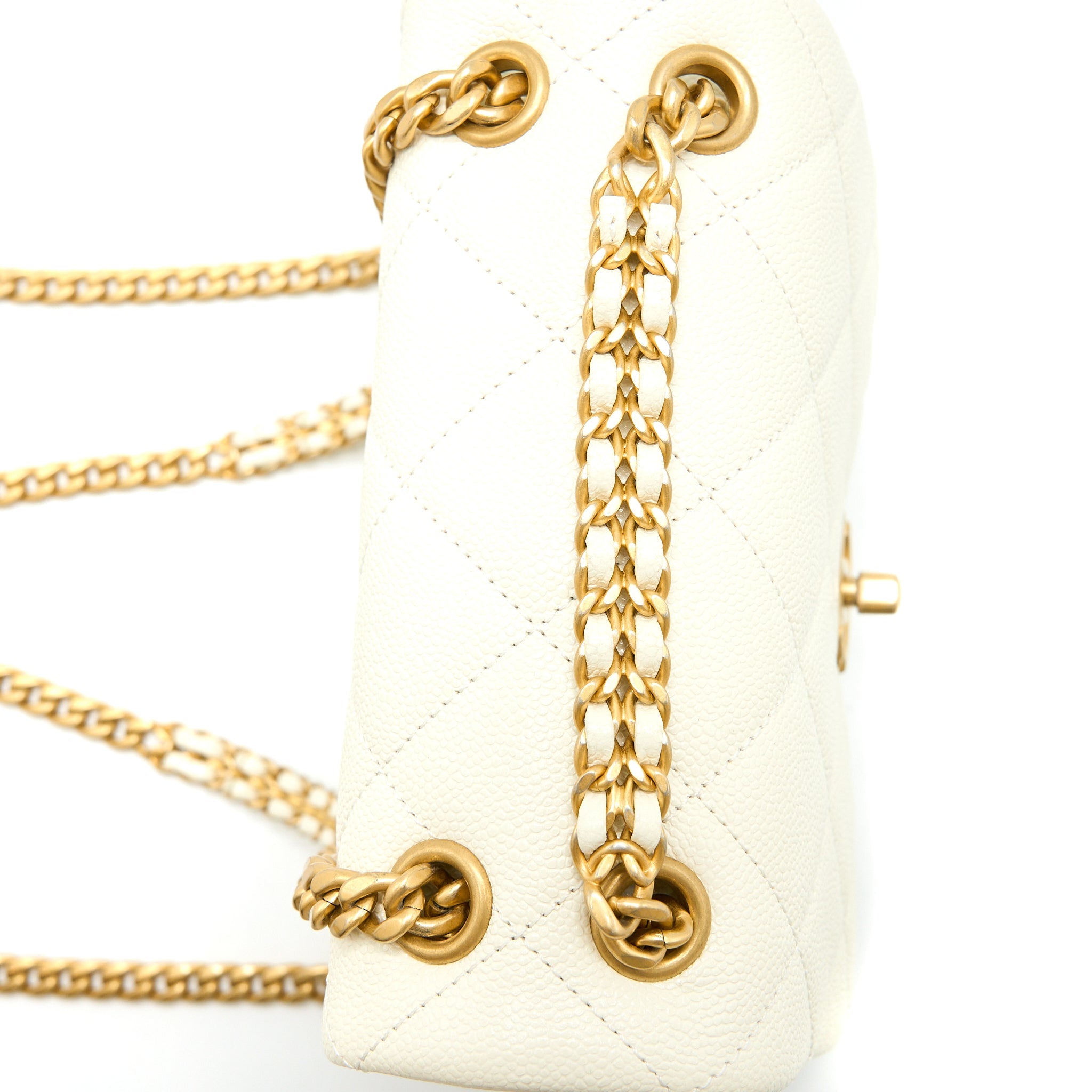 CHANEL 22P FLAP BACKPACK CAVIAR WHITE BRUSHED GHW (MICROCHIP)
