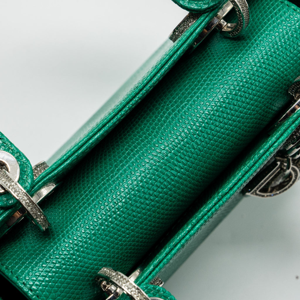 DIOR MINI LADY DIOR LIZARD GREEN WITH CRYSTAL BUCKLE SHW