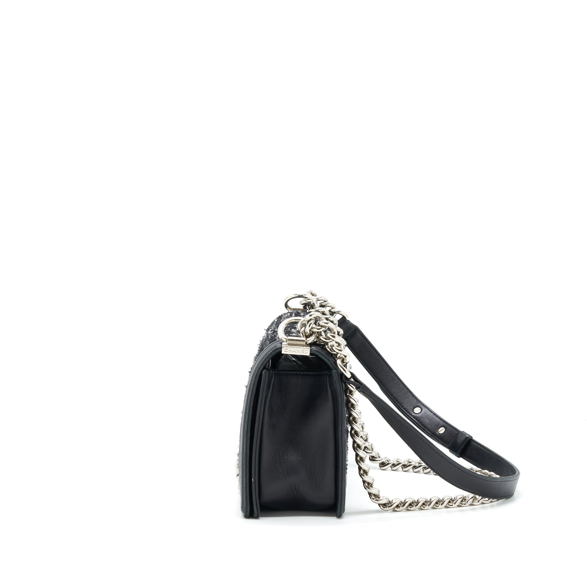 CHANEL BOY MEDIUM TWEED/LAMBSKIN BLACK SHW