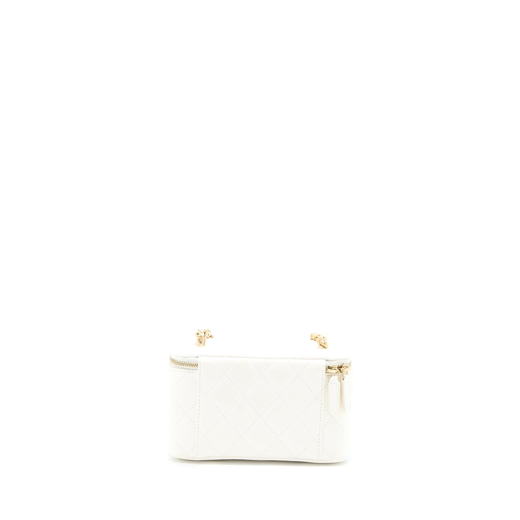 CHANEL PEARL CRUSH LONG VANITY CASE LAMBSKIN WHITE BRUSHED GHW