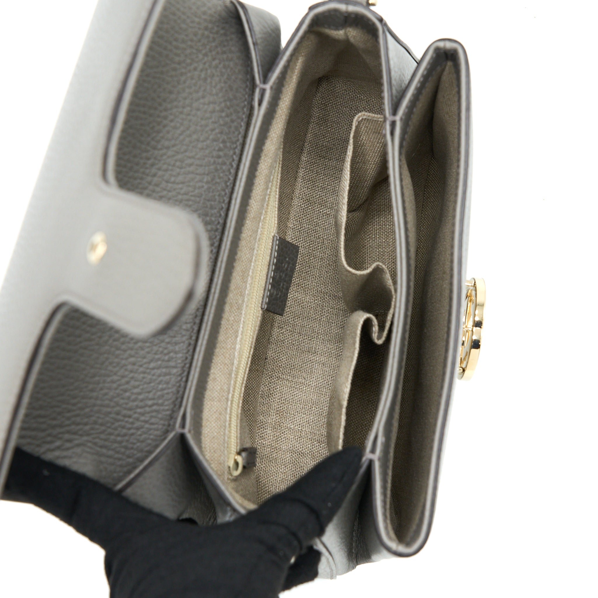 GUCCI GG TOP HANDLE BAG CAFLSKIN GREY LGHW