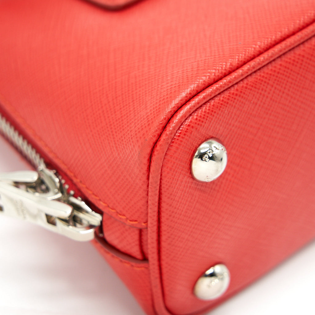 PRADA MINI PROMENADE SAFFIANO LUX LEATHER CROSSBODY BAG IN RED