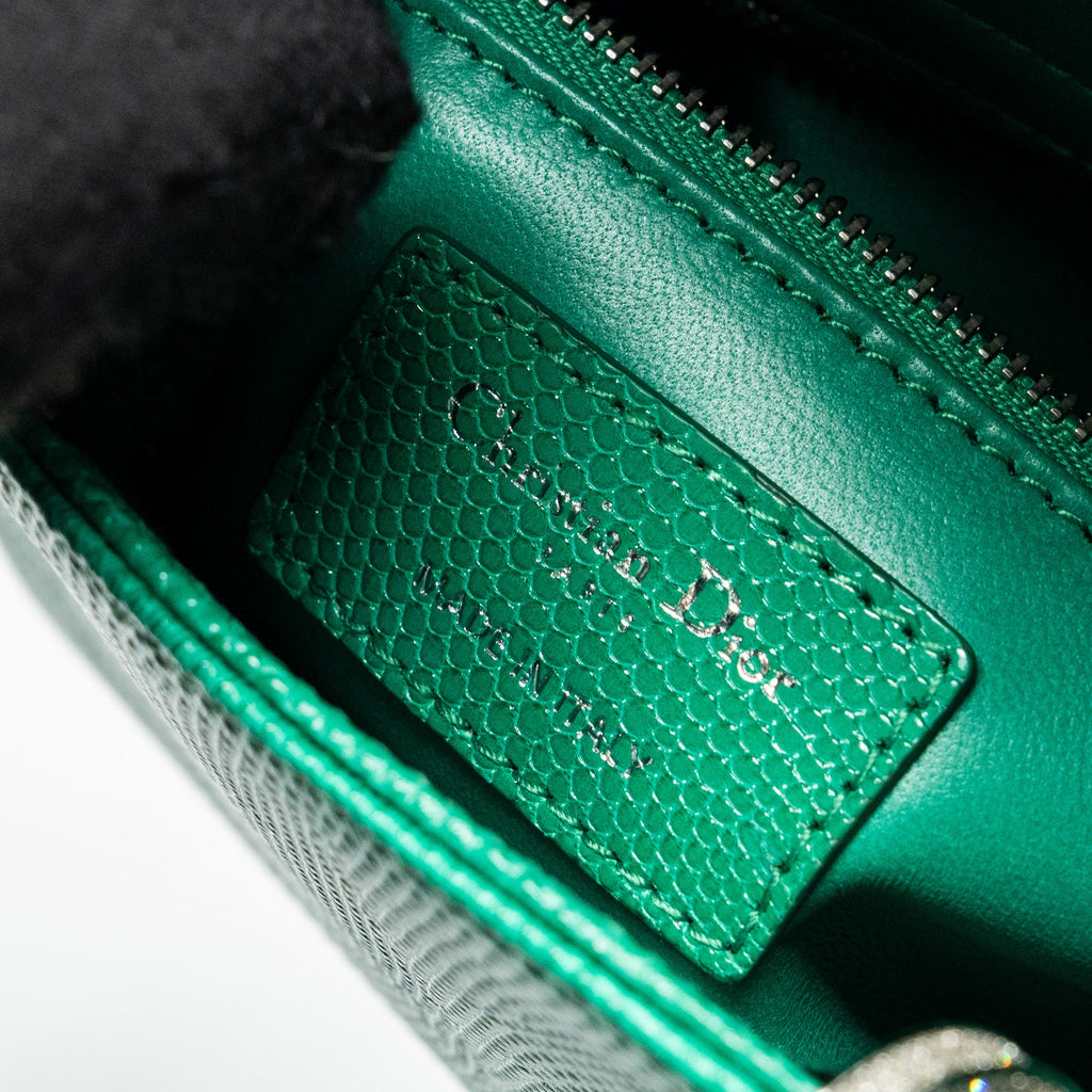 DIOR MINI LADY DIOR LIZARD GREEN WITH CRYSTAL BUCKLE SHW
