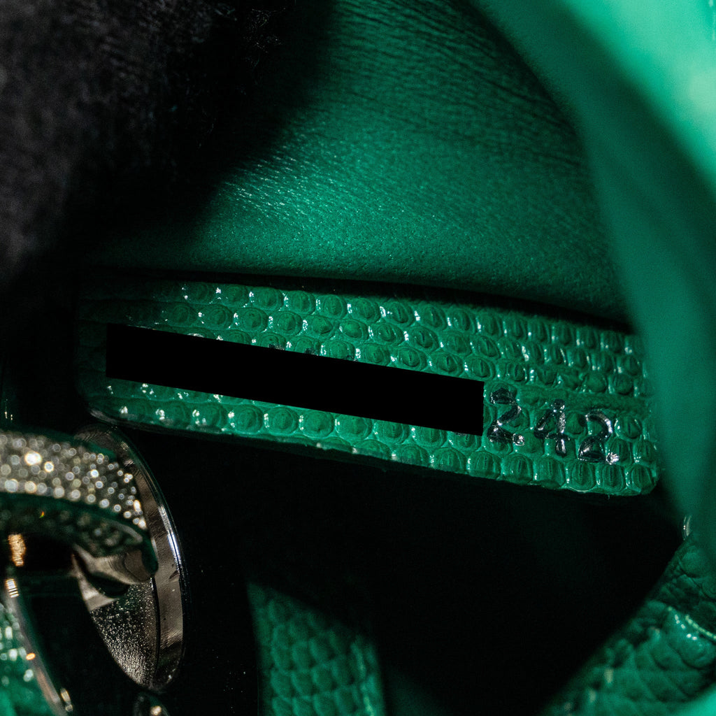 DIOR MINI LADY DIOR LIZARD GREEN WITH CRYSTAL BUCKLE SHW