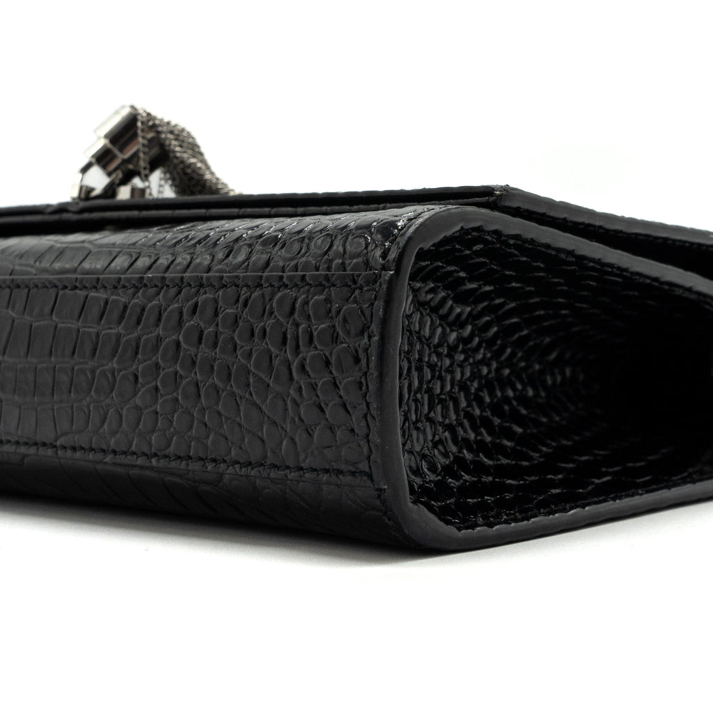 SAINT LAURENT/YSL KATE TASSEL CROC-EMBOSSED CALFSKIN BLACK SH