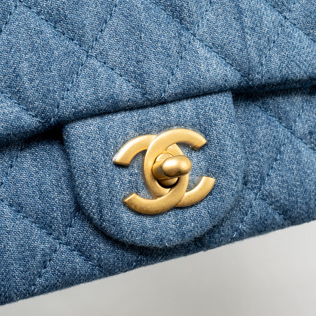 CHANEL PEARL CRUSH MINI RECTANGULAR FLAP BAG DENIM BLUE GHW (MICROCHIP)