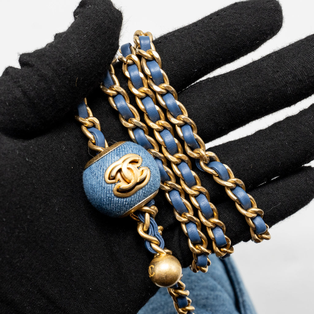 CHANEL PEARL CRUSH MINI RECTANGULAR FLAP BAG DENIM BLUE GHW (MICROCHIP)