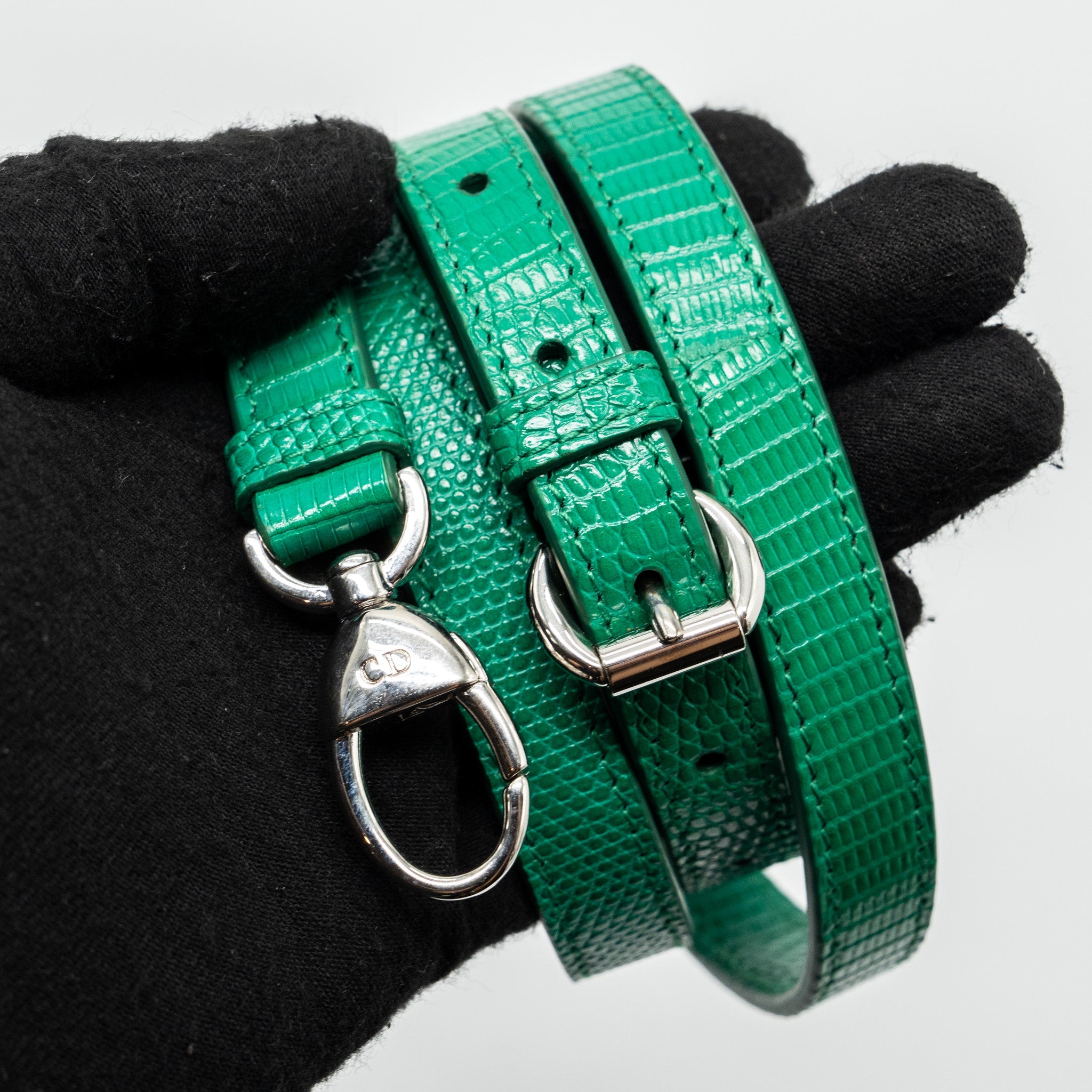 DIOR MINI LADY DIOR LIZARD GREEN WITH CRYSTAL BUCKLE SHW