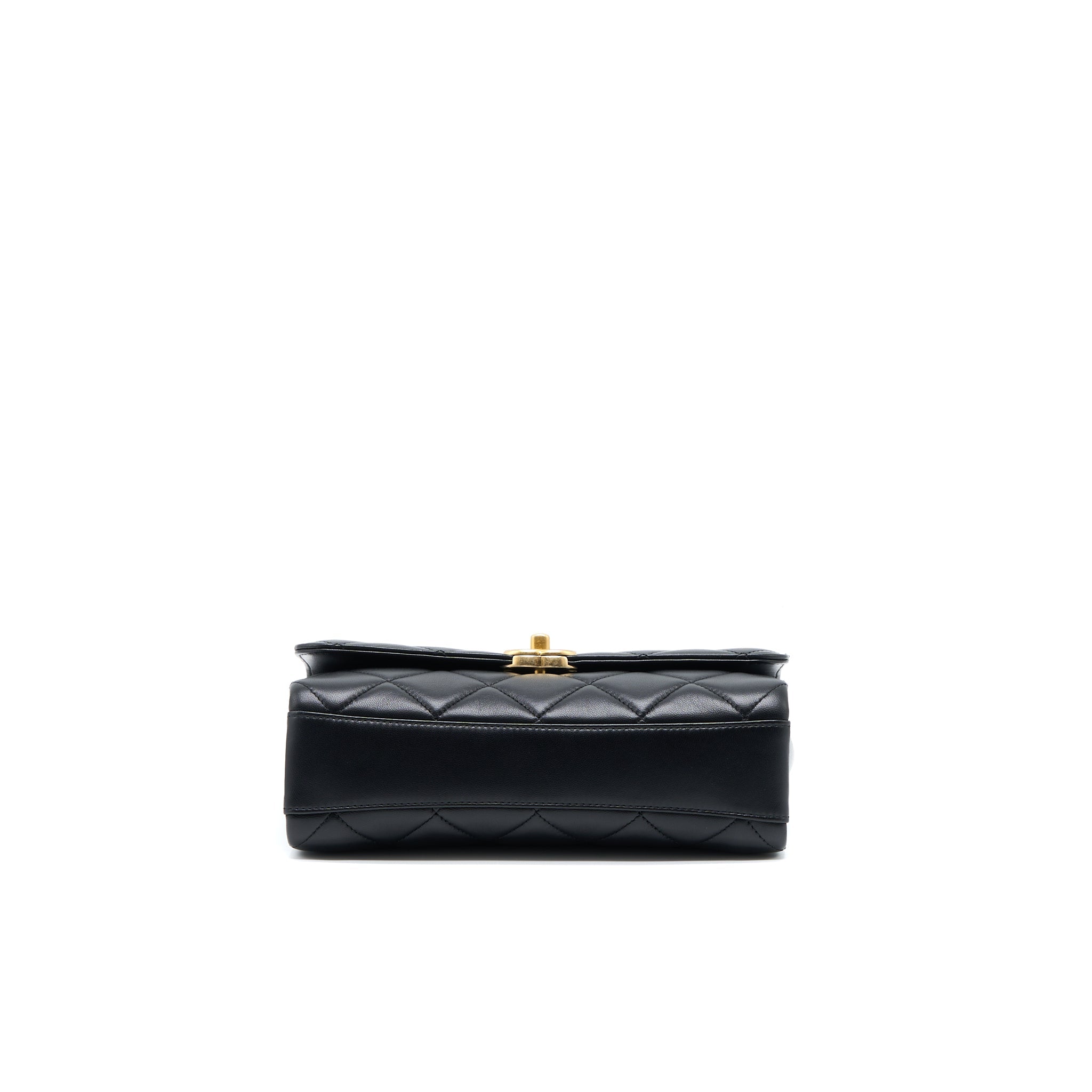 CHANEL 22S LETTER/CRYSTAL HANDLE FLAP BAG LAMBSKIN BLACK BRUSHED GHW(MICROCHIP)