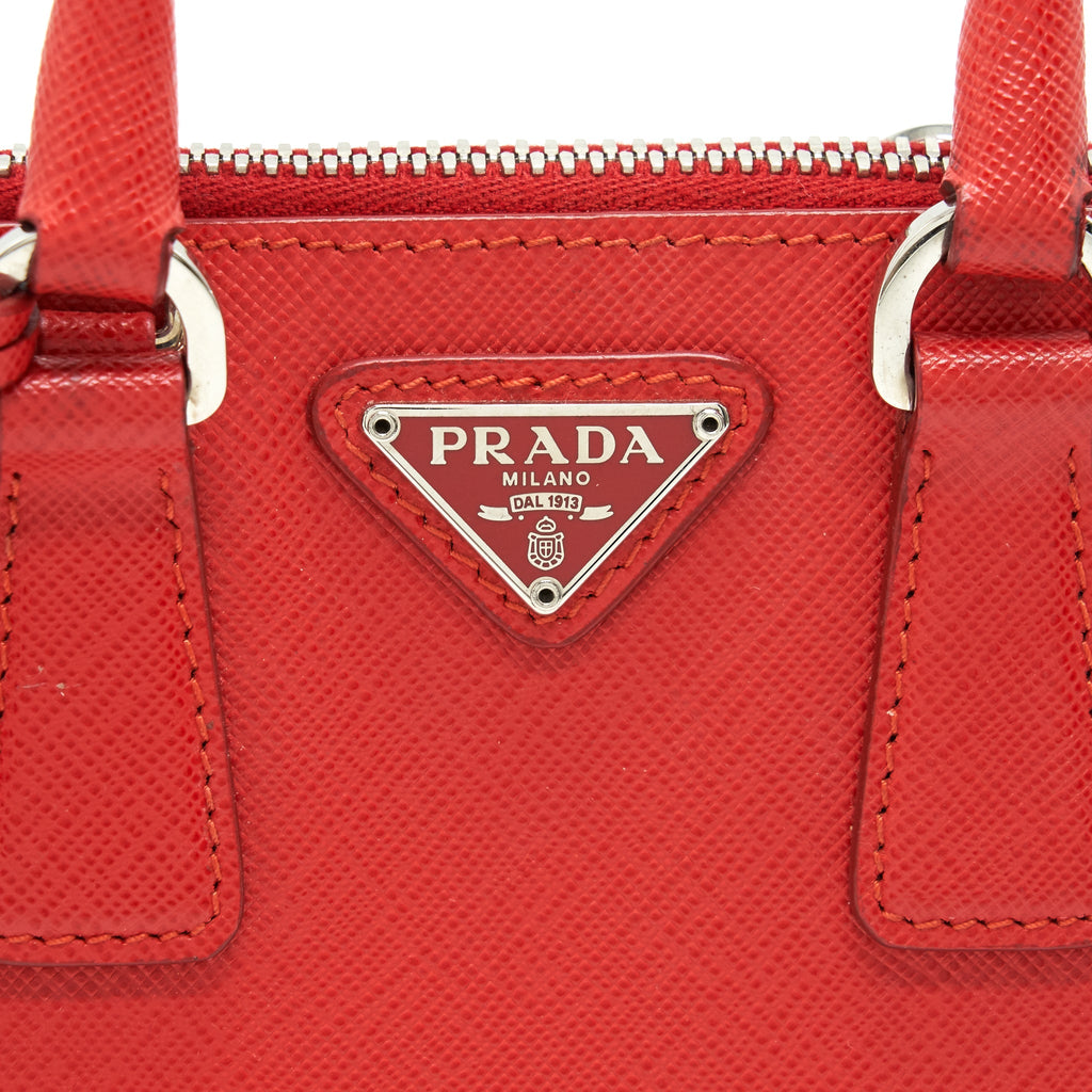 PRADA MINI PROMENADE SAFFIANO LUX LEATHER CROSSBODY BAG IN RED