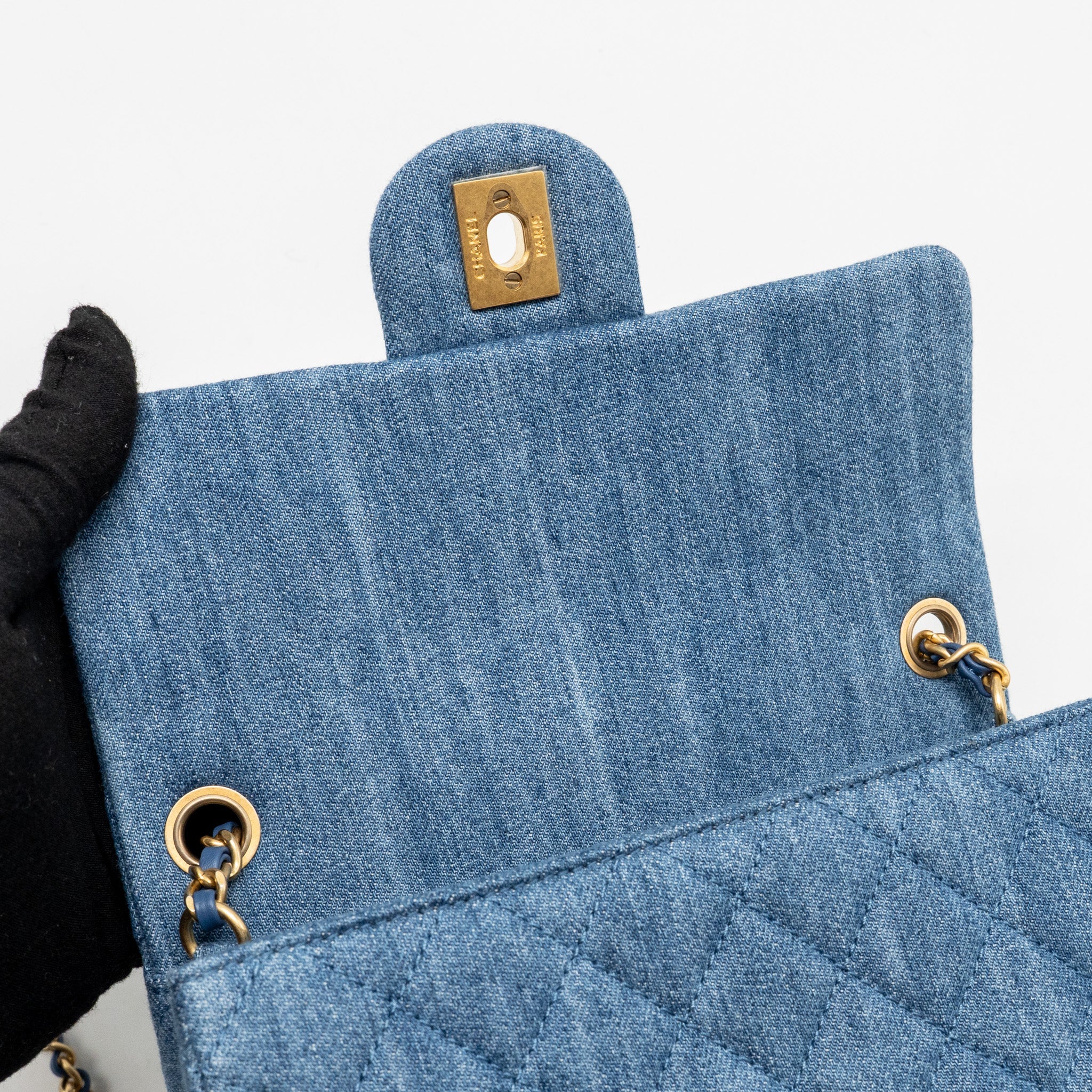 CHANEL PEARL CRUSH MINI RECTANGULAR FLAP BAG DENIM BLUE GHW (MICROCHIP)