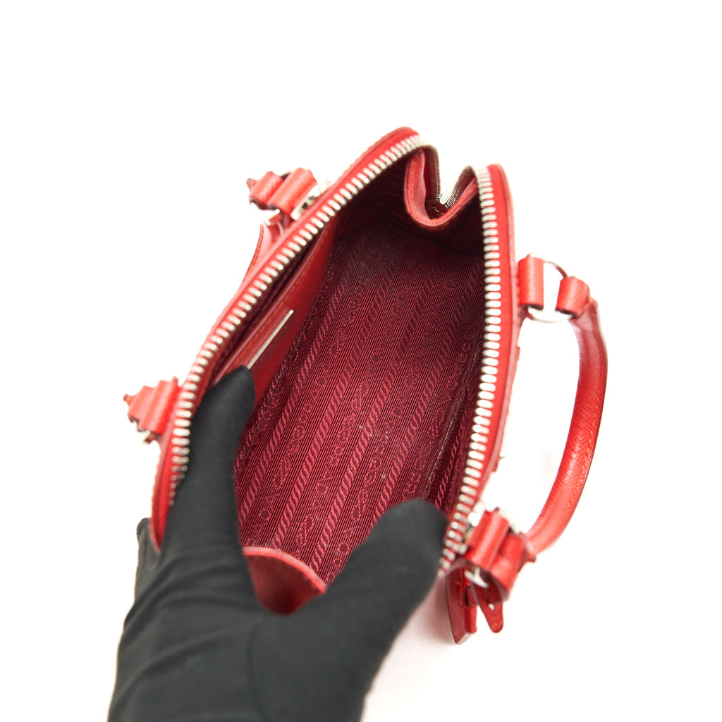 PRADA MINI PROMENADE SAFFIANO LUX LEATHER CROSSBODY BAG IN RED