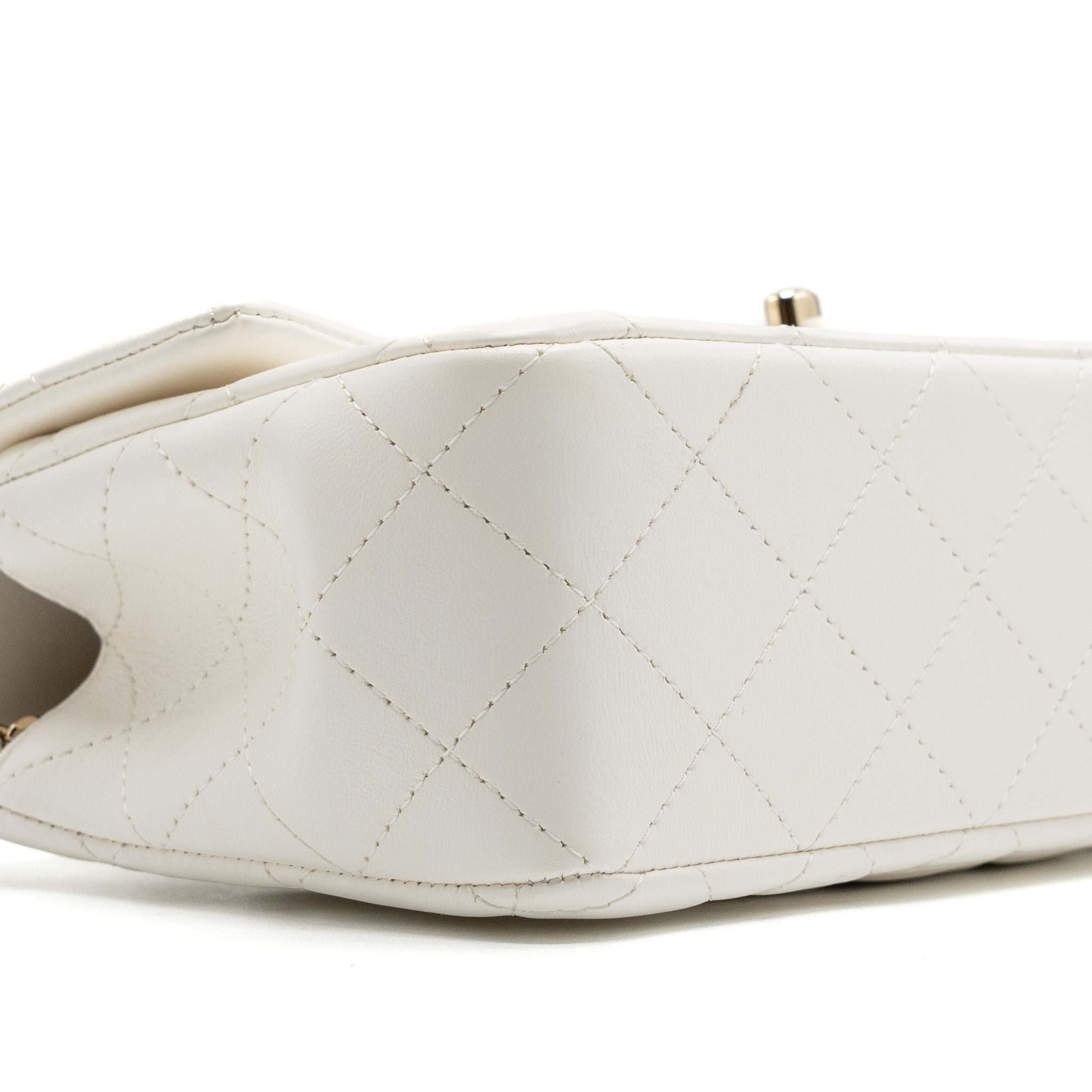 CHANEL TOP HANDLE MINI RECTANGULAR FLAP BAG LAMBSKIN WHITE LGHW (MICROCHIP)