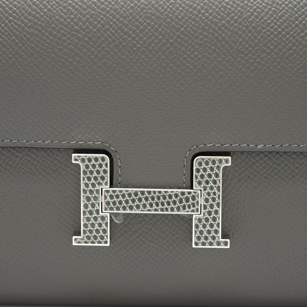 HERMES CONSTANCE TO GO EPSOM LIZARD BUCKLE GRIS MEYER/GRIS FONCE SHW